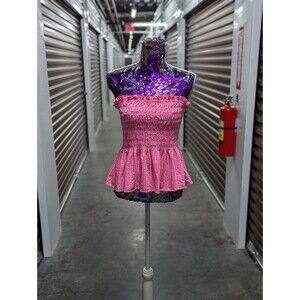 Lilly Pulitzer Size Large Pink & White Isle Jardis Strapless Tube Top Checkered